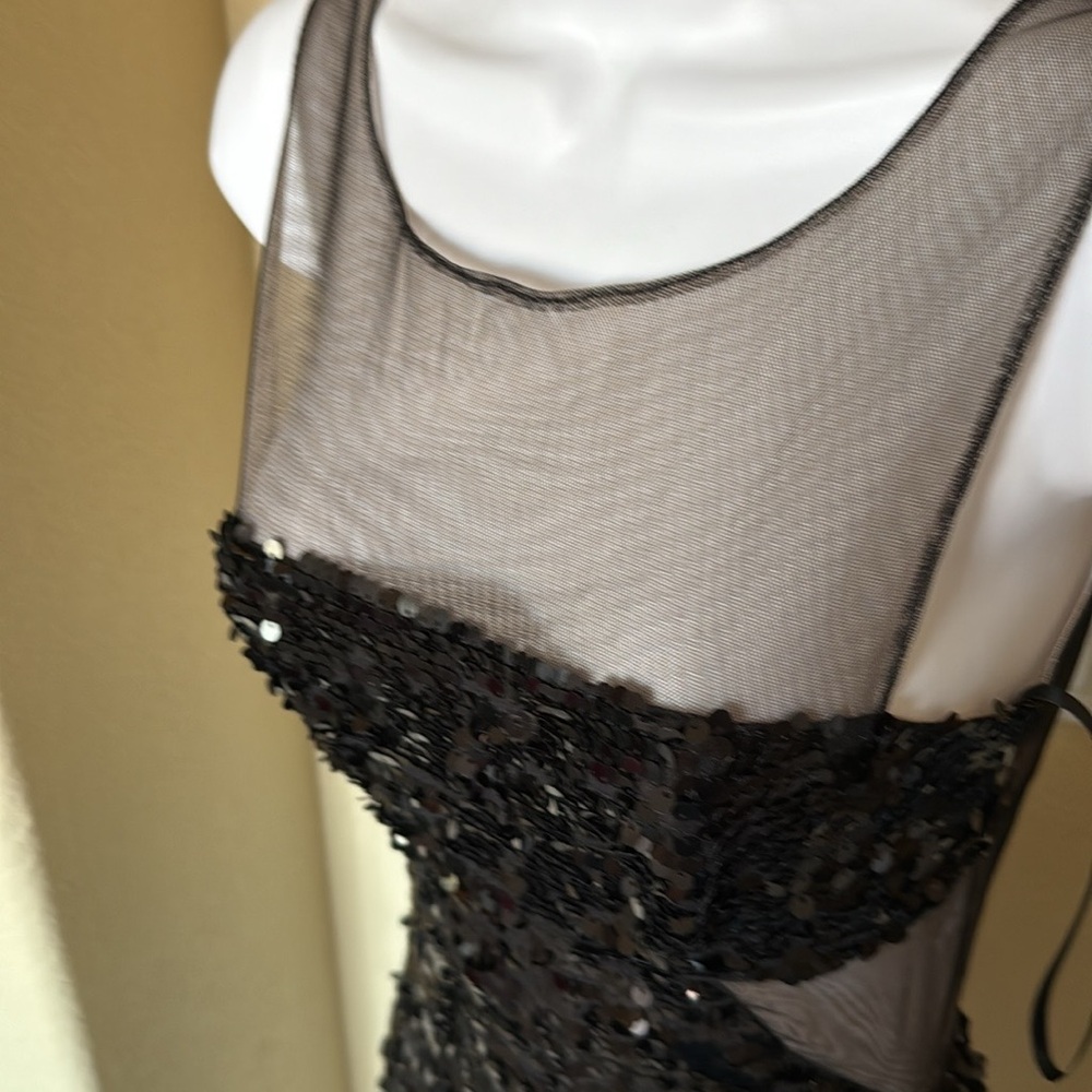 BCBG Max Azria Illusion mesh black sequined cocktail dress size XS - Picture 4 of 15